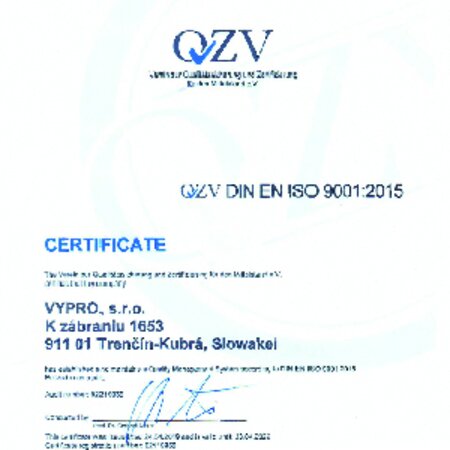 DIN EN ISO 9001 certificate VYPRO